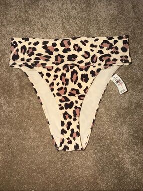 Leopard Print Bikini Bottom - Pink & Black on Cream